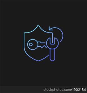 Password cracking gradient vector icon for dark theme. Safeguard protection. Cracker app. Password management tools. Thin line color symbol. Modern style pictogram. Vector isolated outline drawing. Password cracking gradient vector icon for dark theme