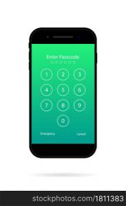 Password for unlock in phone screen. Numeric passcode in smartphone. Number of pin code for security. UI of cellphone. Template of lockscreen. Mockup of interface. App on digital display. Vector.. Password for unlock in phone screen. Numeric passcode in smartphone. Number of pin code for security. UI of cellphone. Template of lockscreen. Mockup of interface. App on digital display. Vector