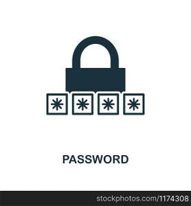 Password icon. Monochrome style design from internet security collection. UI. Pixel perfect simple pictogram password icon. Web design, apps, software, print usage.. Password icon. Monochrome style design from internet security icon collection. UI. Pixel perfect simple pictogram password icon. Web design, apps, software, print usage.