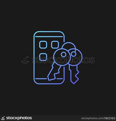 Password management app gradient vector icon for dark theme. Mobile phone safety. Password management. Thin line color symbol. Modern style pictogram. Vector isolated outline drawing. Password management app gradient vector icon for dark theme