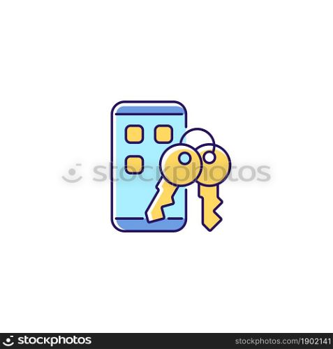 Password management app RGB color icon. Mobile phone safety. Secure smartphone. Online privacy protection. Password management. Isolated vector illustration. Simple filled line drawing. Password management app RGB color icon