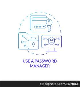 Password manager blue gradient concept icon. Generating complex passwords for personal data safety abstract idea thin line illustration. Online security. Vector isolated outline color drawing. Password manager blue gradient concept icon