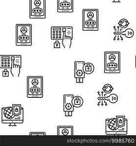 Password Protection Vector Seamless Pattern Thin Line Illustration. Password Protection Vector Seamless Pattern