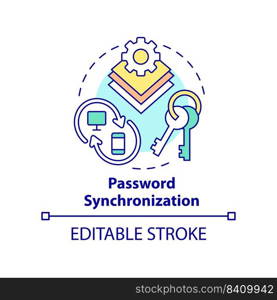 Password synchronization concept icon. Management abstract idea thin line illustration. Sync between multiple systems. Isolated outline drawing. Editable stroke. Arial, Myriad Pro-Bold fonts used. Password synchronization concept icon