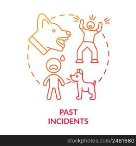 Past incidents red gradient concept icon. Traumatic experience anxiety and fears. Phobia cause abstract idea thin line illustration. Isolated outline drawing. Myriad Pro-Bold font used. Past incidents red gradient concept icon
