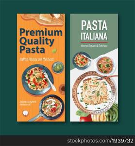 Pasta flyer design with various pasta watercolor illustration.