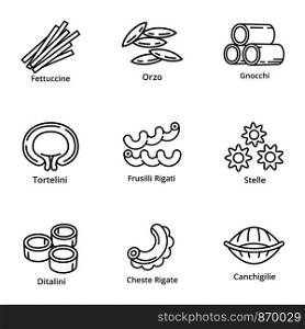 Pasta icon set. Outline set of 9 pasta vector icons for web design isolated on white background. Pasta icon set, outline style