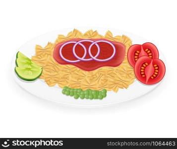 pasta on a plate with vegetables vector illustration isolated on white background