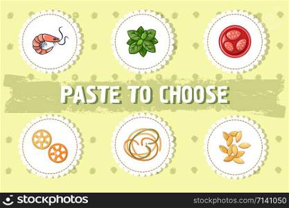 Paste to choose concept background. Cartoon illustration of paste to choose vector concept background for web design. Paste to choose concept background, cartoon style