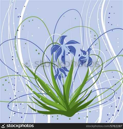 Pastel background with blue snowdrops. Vector illustration.. Pastel background with blue snowdrops. Vector illustration