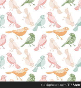 Pastel birds seamless pattern in watercolor flat style on white. Pastel birds seamless pattern in watercolor flat style