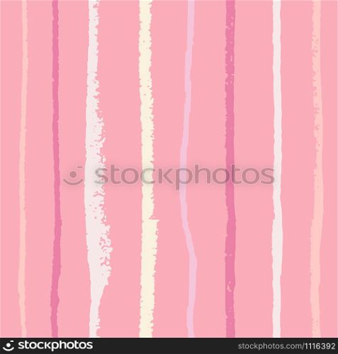 Pastel color vertical textured lines on pink trendy seamless pattern background. Design for wrapping paper, wallpaper, fabric print, backdrop. Vector illustration.. Pastel color vertical textured lines on pink trendy seamless pattern background.