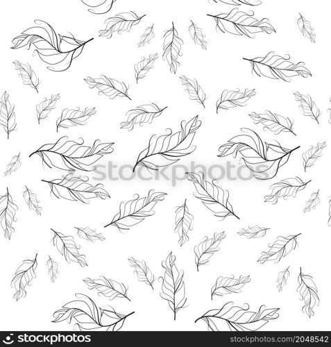 Pastel-colored seamless feather pattern. Seamless background with feathers of bird. Boho style. Pastel-colored seamless feather pattern. Seamless background with feathers of bird.