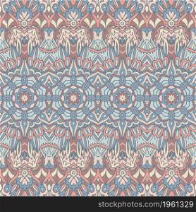 Pastel colors asian tribal seamless pattern fort fabric. Bohemian nomadic style doodle handdrawn arts.. Vector seamless pattern Ethnic tribal natural color print vintage design. Bohemian style