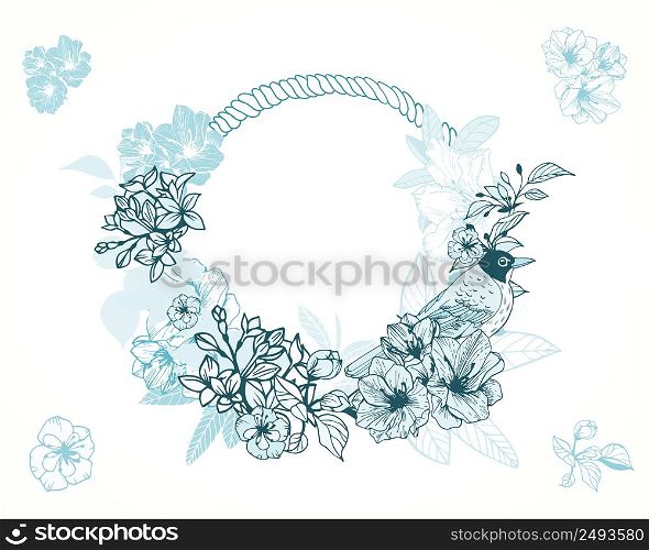 Pastel colors romantic floral frame vector illustration