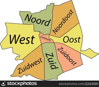 Pastel flat vector administrative map of APELDOORN, NETHERLANDS with name tags and black border lines of its districts