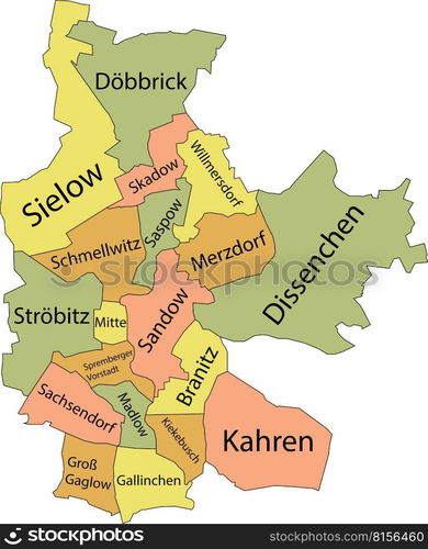 Pastel flat vector administrative map of COTTBUS, GERMANY with name ...