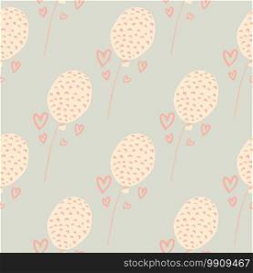Pastel light love seamless pattern with holiday balloons. Birthday valentine print with pink ornament and hearts on blue background. Perfect for wallpaper, textile, wrapping paper, fabric print.. Pastel light love seamless pattern with holiday balloons. Birthday valentine print with pink ornament and hearts on blue background.
