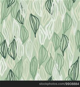 Pastel light seamless pattern with white and green contoured leaf ornament. Soft green background. Decorative print for wallpaper, textile, wrapping paper, fabric print. Vector illustration.. Pastel light seamless pattern with white and green contoured leaf ornament. Soft green background.