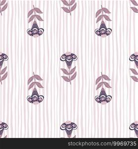 Pastel light tones seamless pattern in doodle style with purple folk flowers elements. Striped background. Designed for fabric design, textile print, wrapping, cover. Vector illustration. Pastel light tones seamless pattern in doodle style with purple folk flowers elements. Striped background.