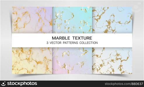 Pastel Marble Texture, Premium Set of Vector Patterns Collection, Abstract Background Template, Suitable for Luxury Products Brands with Golden Foil and Linear Style.