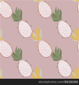 Pastel palette seamless pattern with pitahaya silhouettes. Simple fruit shapes on pink background. Perfect for fabric design, textile print, wrapping, cover. Vector illustration.. Pastel palette seamless pattern with pitahaya silhouettes. Simple fruit shapes on pink background.