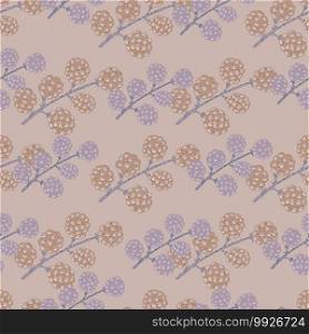 Pastel palette seamless pattern with simple blackberry branches shapes. Pale pink and blue tones artwork. Perfect for fabric design, textile print, wrapping, cover. Vector illustration. Pastel palette seamless pattern with simple blackberry branches shapes. Pale pink and blue tones artwork.