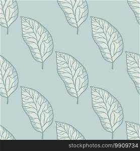 Pastel pallete seamless pattern with outline leaves. Abstract foliage artwork in blue tones palette. Decorative backdrop for wallpaper, textile, wrapping paper, fabric print. Vector illustration.. Pastel pallete seamless pattern with outline leaves. Abstract foliage artwork in blue tones palette.