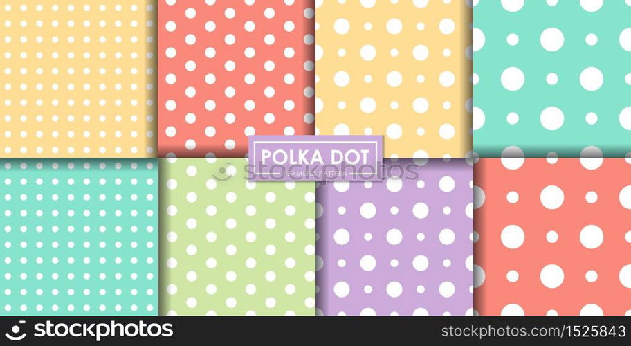 Pastel polkadot seamless pattern collection, Abstract background, Decorative wallpaper.