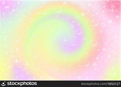 Pastel rainbow background with swirl. Fantasy neon unicorn pattern. Bright multicolored sky with stars. Vector illustration. Pastel rainbow background with swirl. Fantasy neon unicorn pattern. Bright multicolored sky with stars. Vector illustration.