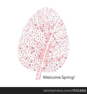 Pastel rose color sprint cherry blossom tree.Pale rose color floral blossom vector illustration. Easter egg shape decorative element for card or invitation.