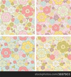 Pastel seamless floral pattern in four color combinations