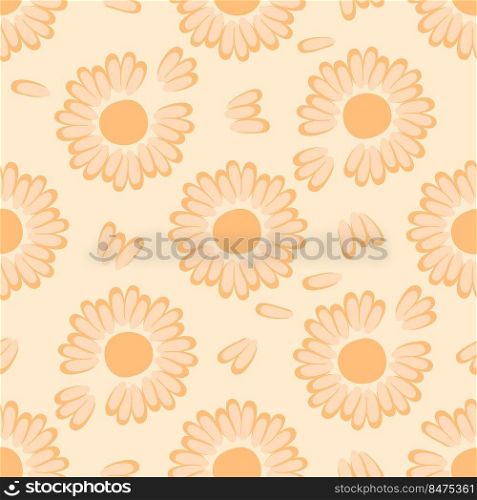 Pastel seamless pattern with daisies in hippie aesthetic style. Floral print for T-shirt, poster, fabric, textile. Summer vector illustration for decor and design.