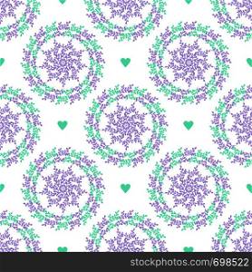 Pastel seamless pattern with nature circles and hearts. Ornate floral background. Can be used for wrapping paper, web page background, surface textures, textile. Pastel seamless pattern with nature circles and hearts. Ornate floral background. Can be used for wrapping paper, web page background, surface textures, textile.