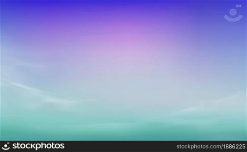 Pastel Sky in blue,green,purple,light green colour Background, Dramatic twilight landscape with Sunset in evening,Vector horizon Sunrise in Morning banner of Sunlight for four season backdrop