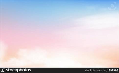 Pastel sky in blue, pink and orange in morning,Fantasy Colourful cloudy sunset sky,Vector illustration sweet background for four season of Spring, summer, Autumn, Winter holiday banner