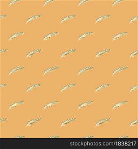 Pastel tones little feather elements seamless doodle pattern. Orange background. Decorative abstract backdrop. Perfect for fabric design, textile print, wrapping, cover. Vector illustration.. Pastel tones little feather elements seamless doodle pattern. Orange background. Decorative abstract backdrop.