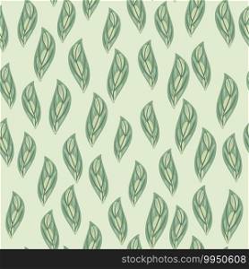 Pastel tones seamless pattern with pale green little random leaf print. Grey background. Nature doodle backdrop. Designed for fabric design, textile print, wrapping, cover. Vector illustration. Pastel tones seamless pattern with pale green little random leaf print. Grey background. Nature doodle backdrop.