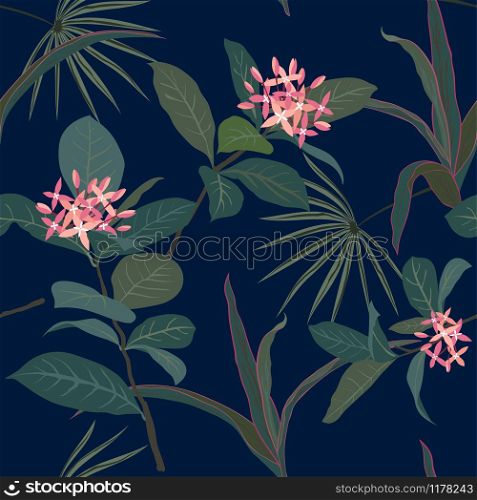 Pastel tropical flowers and leaves seamless pattern,design for fashion,fabric,textile,print or wallpaper,vector illustration
