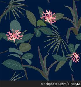 Pastel tropical flowers and leaves seamless pattern,design for fashion,fabric,textile,print or wallpaper,vector illustration