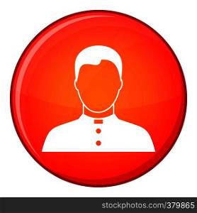 Pastor icon in red circle isolated on white background vector illustration. Pastor icon, flat style