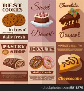 Pastry and bakery desserts mini poster set isolated vector illustration. Pastry Poster Set