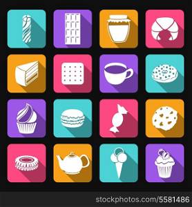 Pastry and sweets icons set of croissant layered cake cookies isolated vector illustration