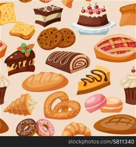 Pastry bakery and sweets chocolate snacks seamless pattern vector illustration. Pastry Seamless Pattern