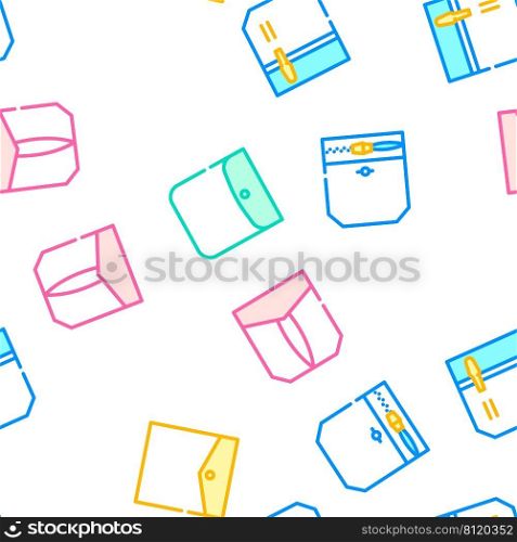 Patch Pocket Clothes Vector Seamless Pattern Color Line Illustration. Patch Pocket Clothes Vector Seamless Pattern