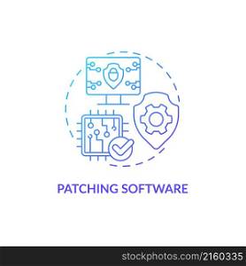 Patching software blue gradient concept icon. Sensitive information cyber protection abstract idea thin line illustration. Isolated outline drawing. Roboto-Medium, Myriad Pro-Bold fonts used. Patching software blue gradient concept icon
