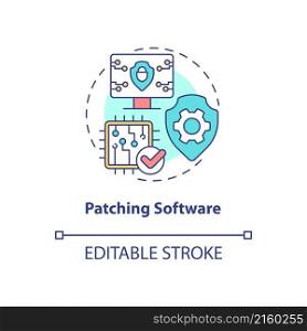 Patching software concept icon. Sensitive information digital protection abstract idea thin line illustration. Isolated outline drawing. Editable stroke. Roboto-Medium, Myriad Pro-Bold fonts used. Patching software concept icon