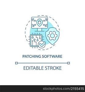 Patching software turquoise concept icon. Sensitive information protection abstract idea thin line illustration. Isolated outline drawing. Editable stroke. Roboto-Medium, Myriad Pro-Bold fonts used. Patching software turquoise concept icon
