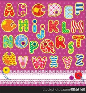 Patchwork ABC alphabet - letters are made of different ornamental fabrics