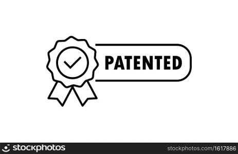 Patented icon. Patented product award icon. Registered intellectual property, patent license certificate submission. Vector on isolated white background. EPS 10.. Patented icon. Patented product award icon. Registered intellectual property, patent license certificate submission. Vector on isolated white background. EPS 10